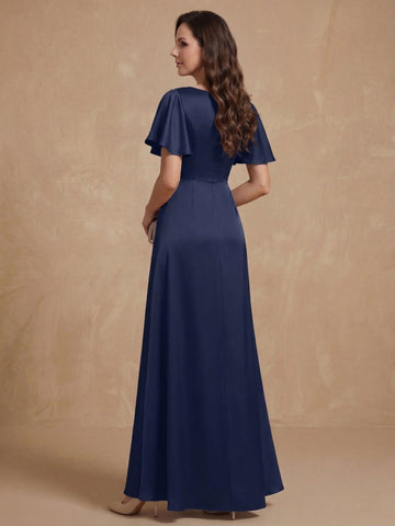 A-Line V Neck Short Sleeves Floor Length Luxurious Mother of the Bride Dresses with Beadings & Sequins