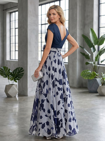 A Line/Princess V-Neck Short Sleeves Mother of the Bride Dresses With Flower & Ruches