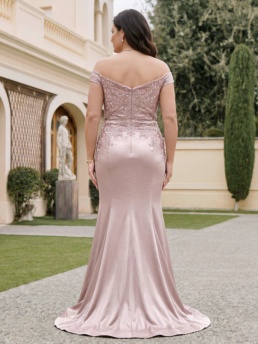 Trumpet/Mermaid Off-the-Shoulder Floor-Length Plus Size Mother of the Bride Dresses with Beads