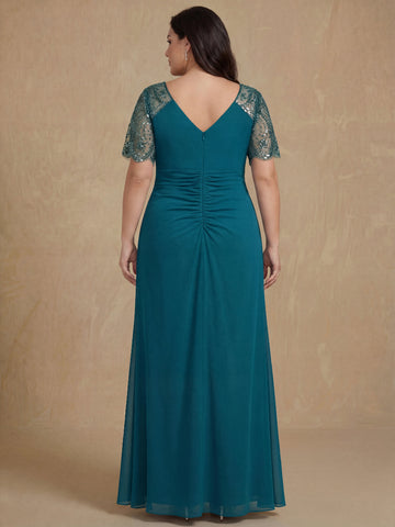 Sheath/Column V-Neck Short Sleeves Ankle-Length Lace Plus Size Mother of the Bride Dresses with Beads