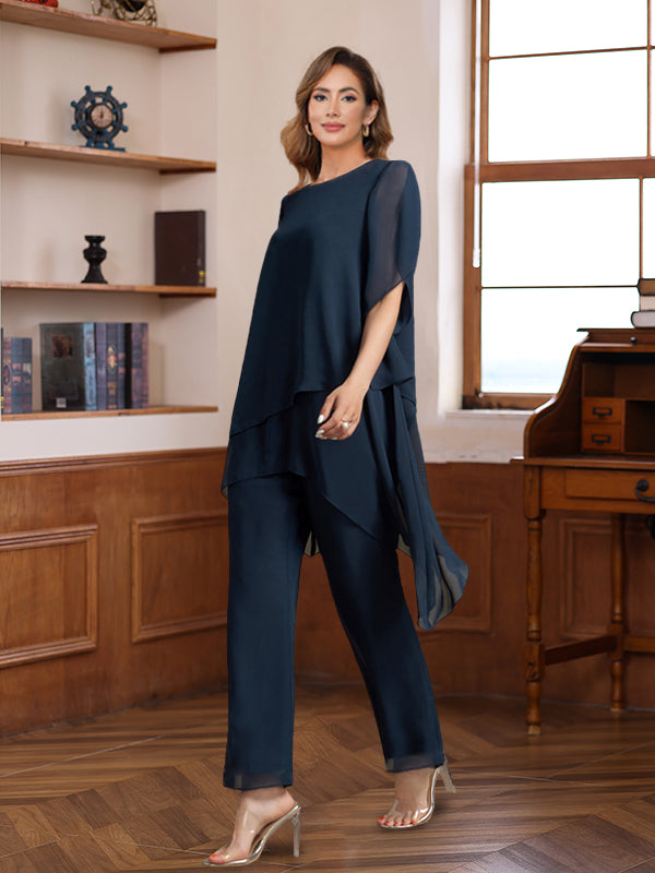 2 Pieces Scoop Half Sleeves Ankle-Length Mother of the Bride & Groom Pantsuits