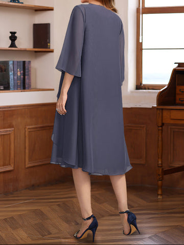 A-Line/Princess Scoop Knee-Length Mother of the Bride & Groom Dresses with Jacket & Beads & Ruffles