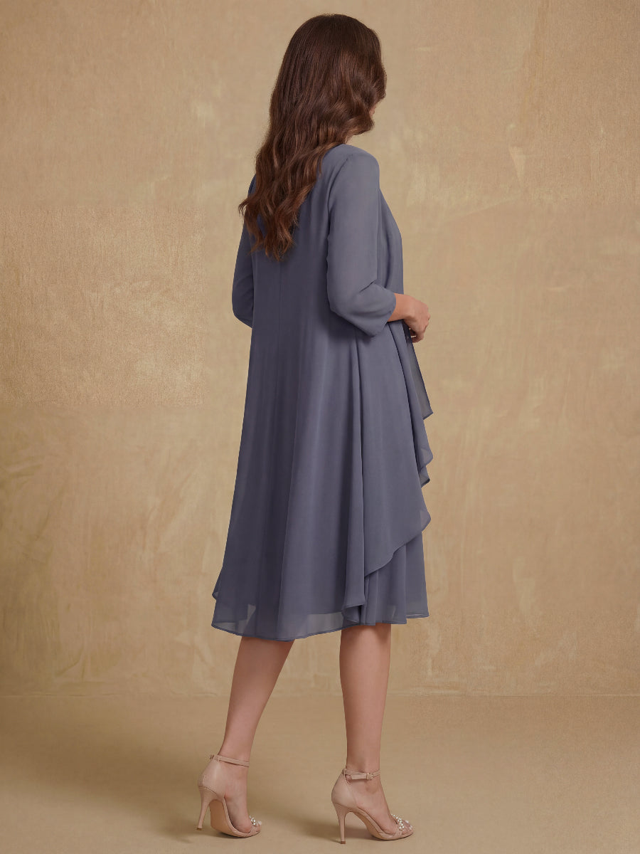A-Line/Princess Scoop Knee-Length Mother of the Bride & Groom Dresses with Jacket & Beads & Ruffles