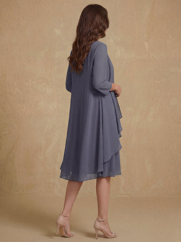 A-Line/Princess Scoop Knee-Length Mother of the Bride & Groom Dresses with Jacket & Beads & Ruffles