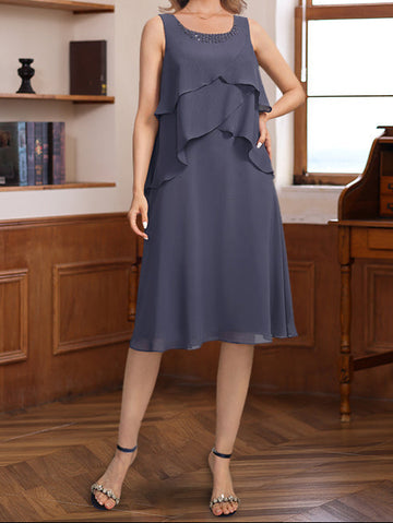 A-Line/Princess Scoop Knee-Length Mother of the Bride & Groom Dresses with Jacket & Beads & Ruffles