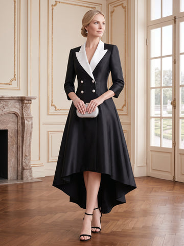 A-Line/Princess V-Neck Peaked Lapel 3/4 Sleeves Asymmetrical Mother of the Bride Dresses with Buttons