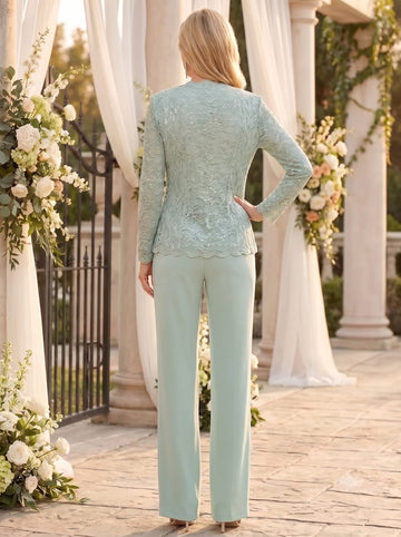 3 Pieces Square Neck 3/4 Sleeves Floor-Length Mother of the Bride Pantsuits with Sequins
