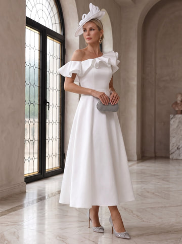 A-Line/Princess One-Shoulder Short Sleeves Ankle-Length Mother of the Bride Dresses with Ruffles