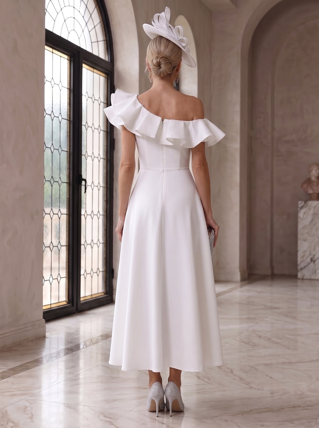 A-Line/Princess One-Shoulder Short Sleeves Ankle-Length Mother of the Bride Dresses with Ruffles