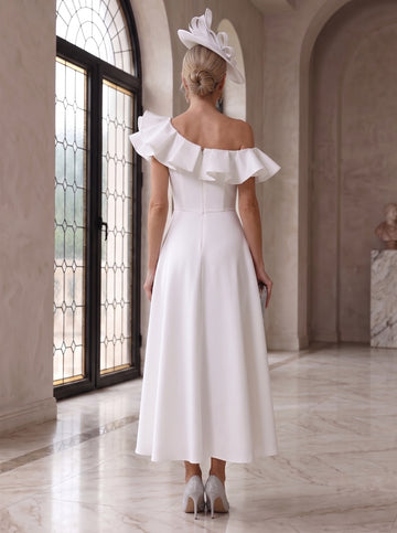 A-Line/Princess One-Shoulder Short Sleeves Ankle-Length Mother of the Bride Dresses with Ruffles