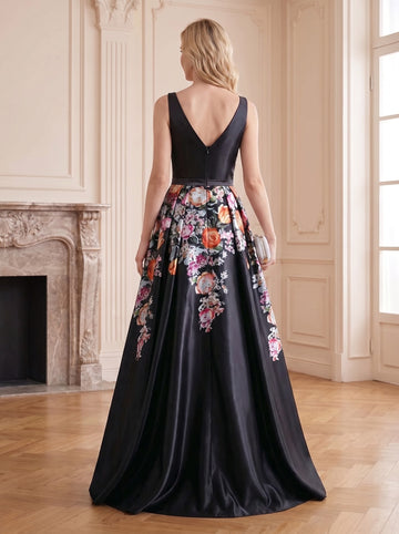 A-Line/Princess Sweetheart Sleeveless Floor-Length Printed Floral Pleated Mother of the Bride Dresses with Sash