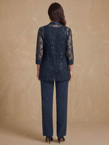3 Pieces Scoop Sleeveless Floor-Length Mother of the Bride Pantsuits with Appliques & Sequins & Jacket