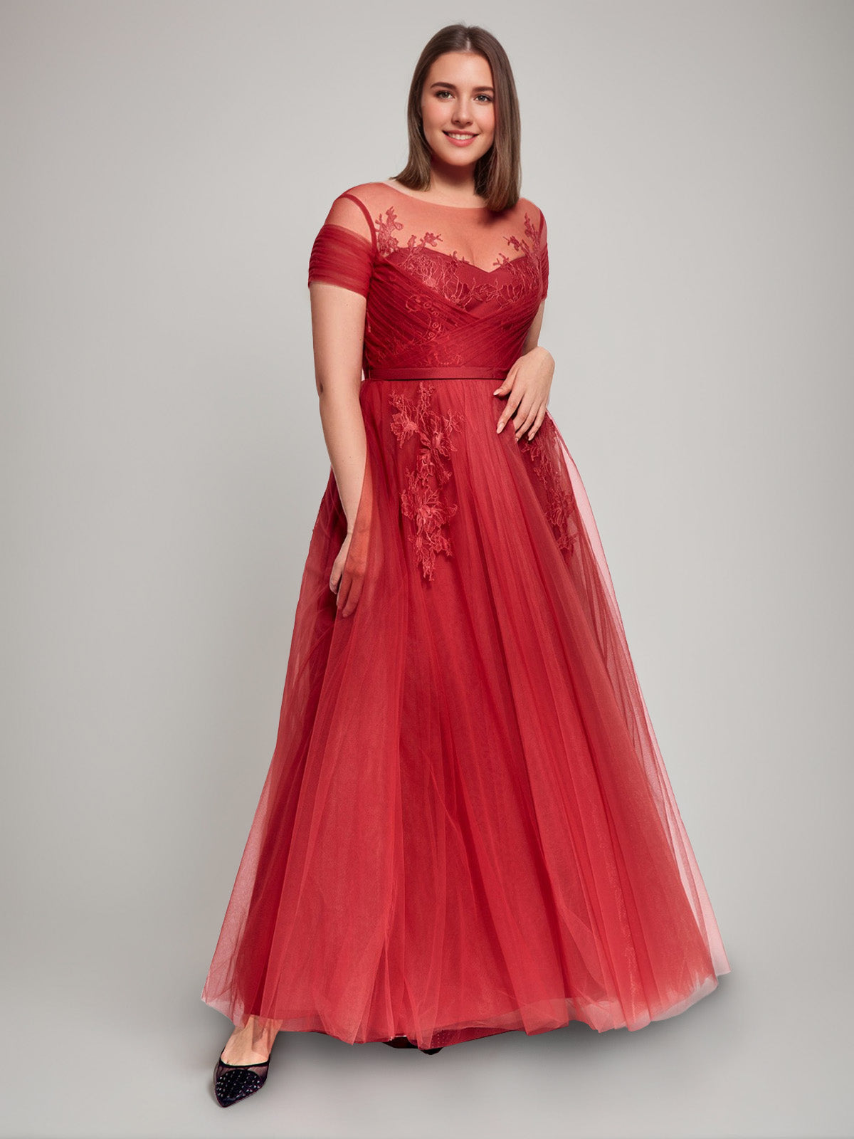 A-Line/Princess Sheer Neck Plus Size Floor-Length Mother of the Bride Dresses with Appliques