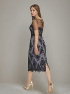 Sheath/Cloumn Round Neck Plus Size Short Sleeves Mother of the Bride Dresses with Appliques & Slit