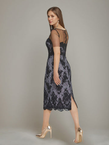 Sheath/Cloumn Round Neck Plus Size Short Sleeves Mother of the Bride Dresses with Appliques & Slit