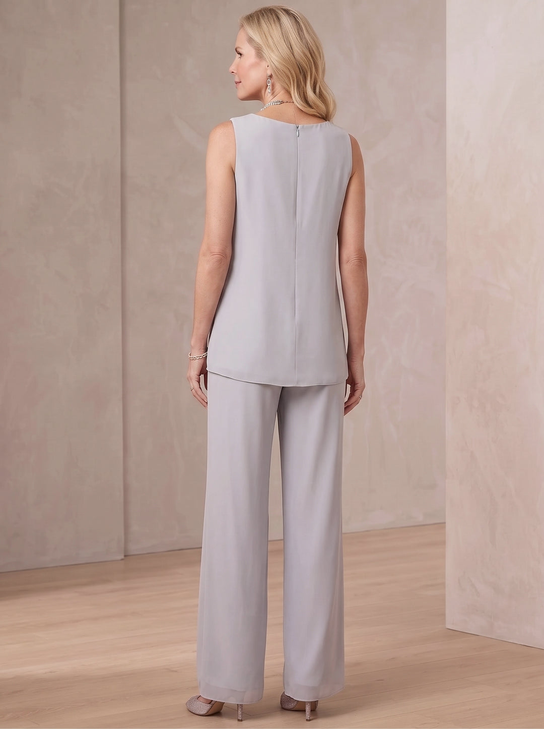 3 Pieces Scoop Neck 3/4 Sleeves Ankle-Length Mother of the Bride Pantsuits with Lace & Sequins & Jacket