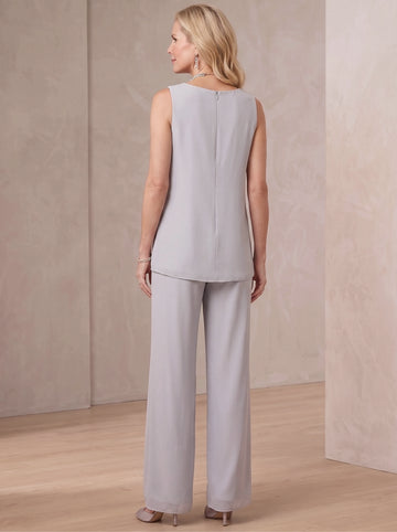 3 Pieces Scoop Neck 3/4 Sleeves Ankle-Length Mother of the Bride Pantsuits with Lace & Sequins & Jacket