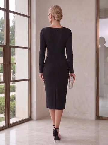 Sheath/Column V Neck Mother of the Bride Dresses Short Sleeves Party Dresses Ankle-Length Stretch Satin