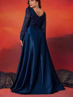 A-Line/Princess Long Sleeves V-Neck Plus Size Mother of the Bride Dresses with Lace Sequins