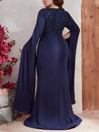 Trumpet/Mermaid V-Neck Long Sleeves Plus Size Mother of the Bride Dresses Sequins Floor-Length