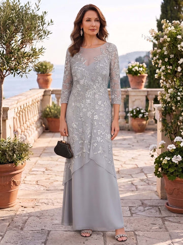 A-Line/Princess Chiffon Half Sleeves Lace Mother of the Bride Dresses Ankle-Length