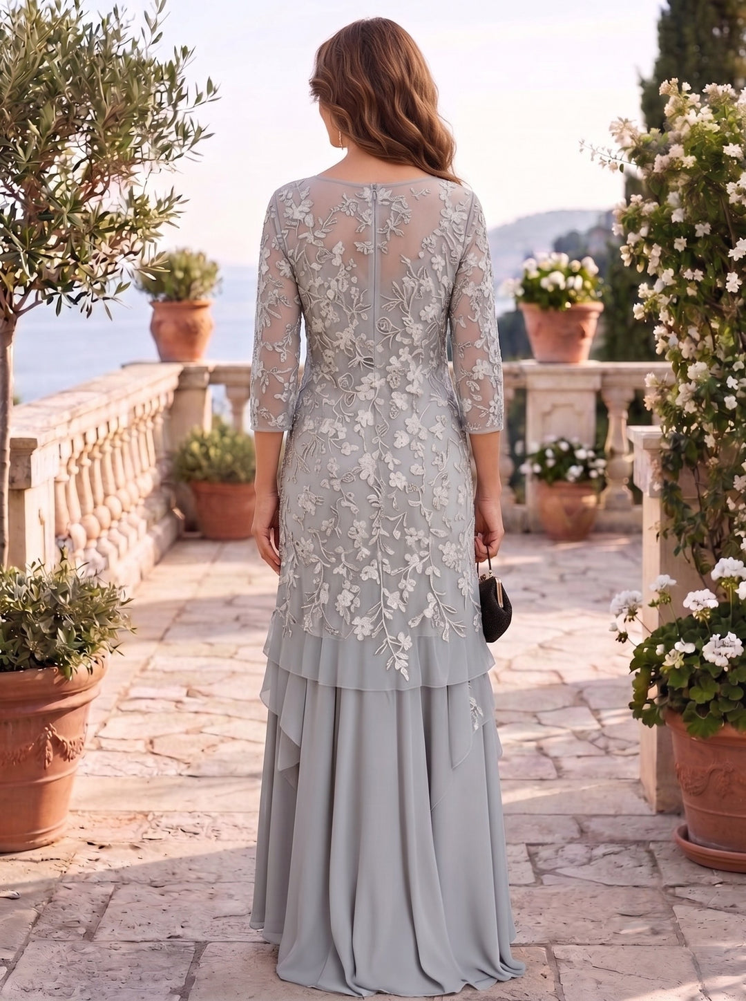 A-Line/Princess Chiffon Half Sleeves Lace Mother of the Bride Dresses Ankle-Length
