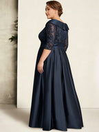 A-Line/Princess V-Neck Plus Size Mother of the Bride Dresses Floor-Length Lace Sequins Bow