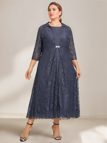 A-Line/Princess Scoop Chiffon Plus Size Mother of the Bride Dresses with Lace Wrap/Jacket