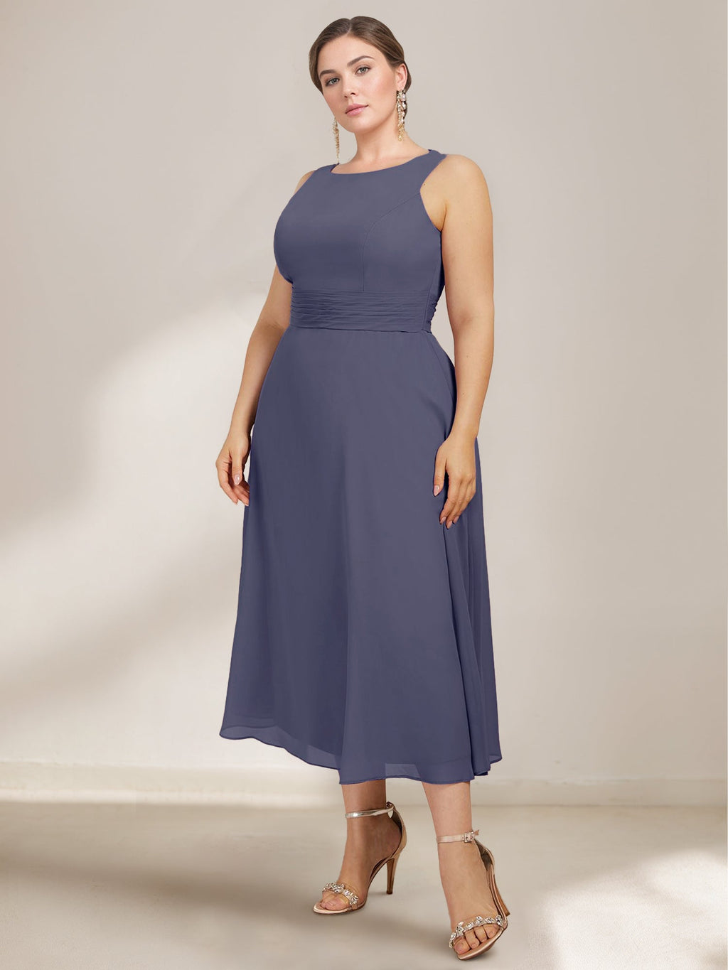 A-Line/Princess Scoop Chiffon Plus Size Mother of the Bride Dresses with Lace Wrap/Jacket