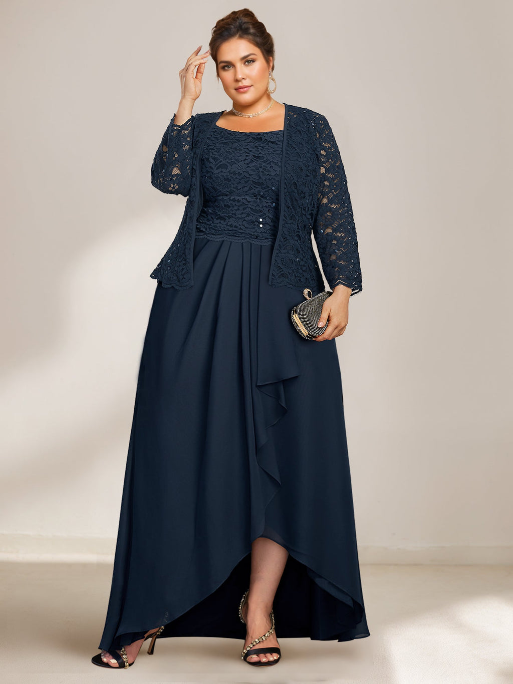 A-Line/Princess Scoop Plus Size Mother of the Bride Dresses with Wrap/Jacket Chiffon