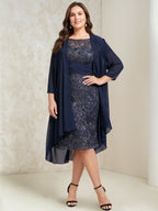 Sheath/Column Scoop Chiffon Plus Size Mother of the Bride Dresses with Wrap/Jacket Lace