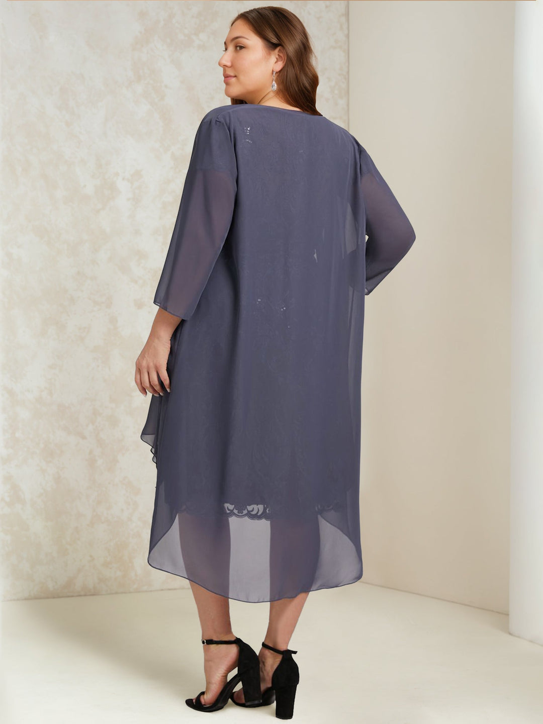 Sheath/Column Scoop Chiffon Plus Size Mother of the Bride Dresses with Wrap/Jacket Lace