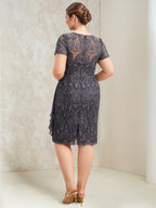 Sheath/Column Scoop Chiffon Plus Size Mother of the Bride Dresses with Wrap/Jacket Lace