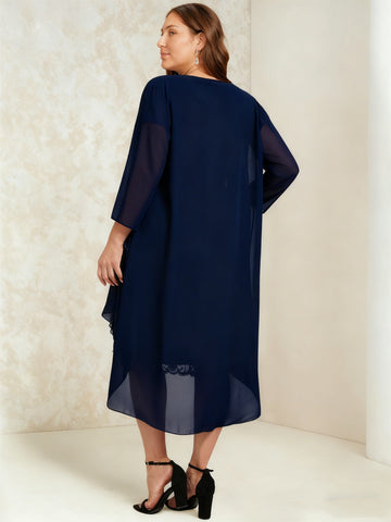 Sheath/Column Scoop Chiffon Plus Size Mother of the Bride Dresses with Wrap/Jacket Lace