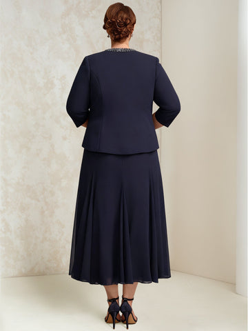 A-Line/Princess Chiffon Scoop Plus Size Mother of the Bride Dresses with Wrap/Jacket Beading