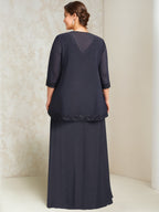 A-Line/Princess Chiffon V-Neck Plus Size Mother of the Bride Dresses Lace Sequins with Wrap/Jacket
