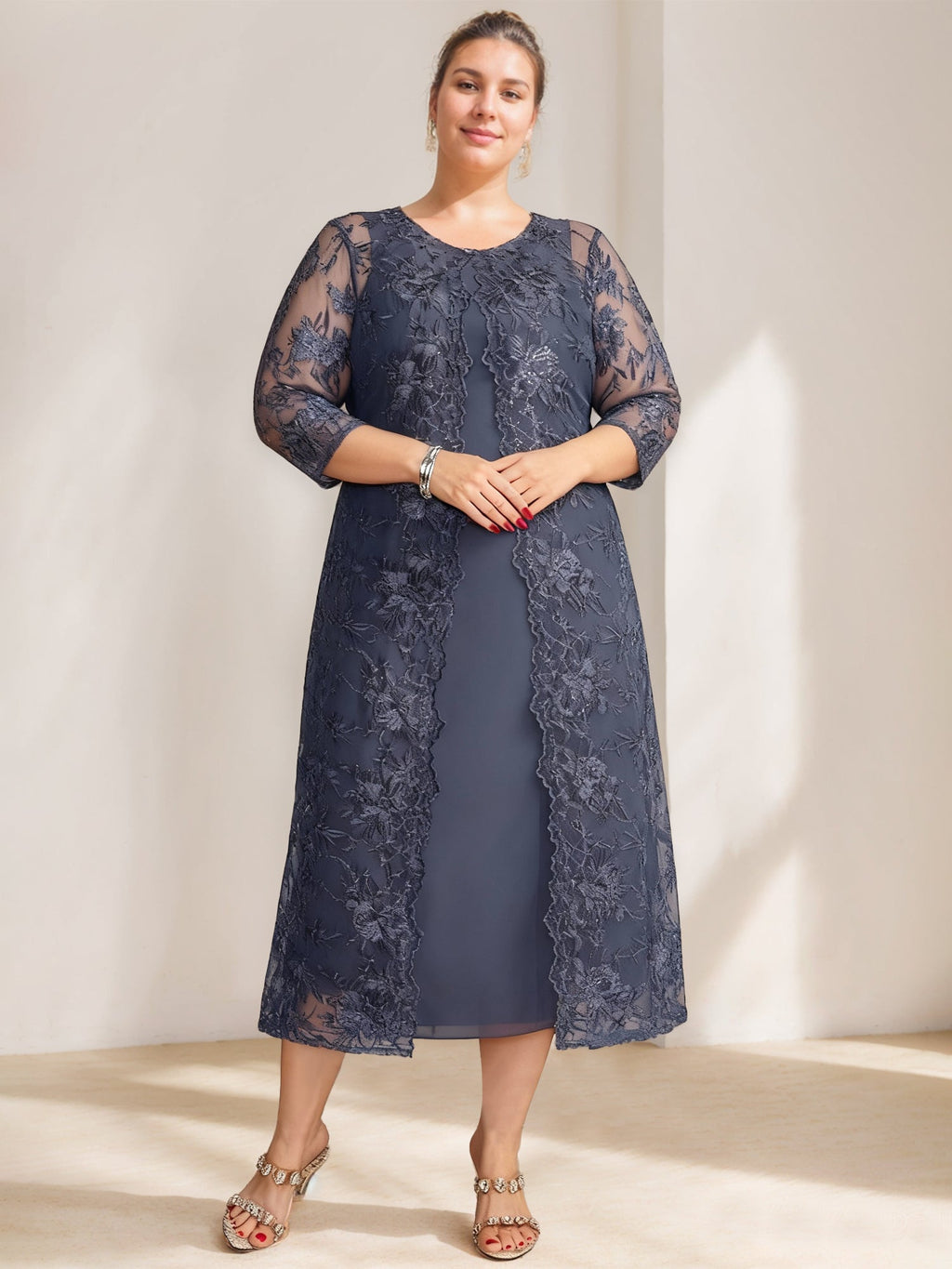 A-Line/Princess Scoop Plus Size Mother of the Bride Dresses Chiffon with Lace Wrap/Jacket