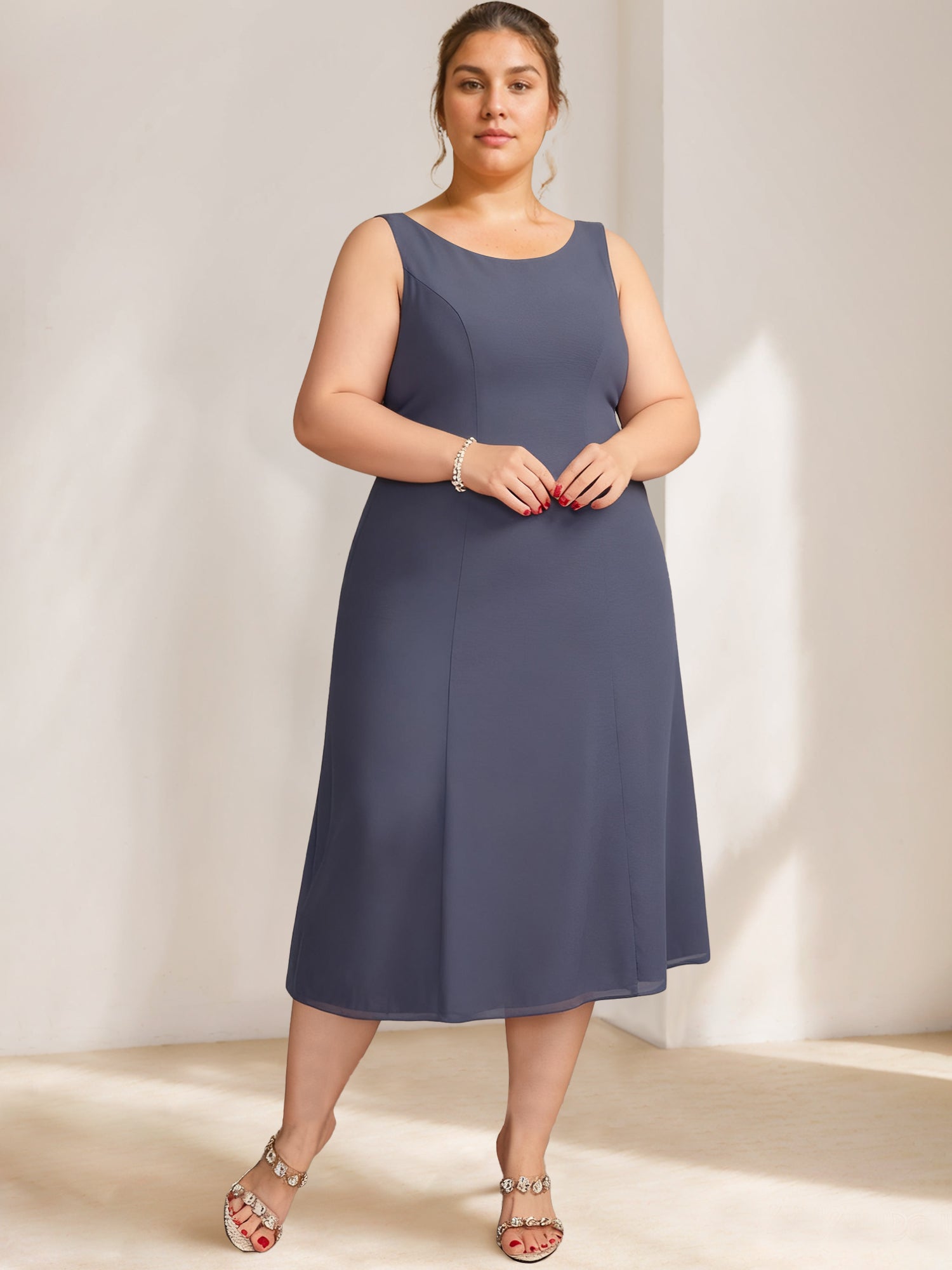 A-Line/Princess Scoop Plus Size Mother of the Bride Dresses Chiffon with Lace Wrap/Jacket