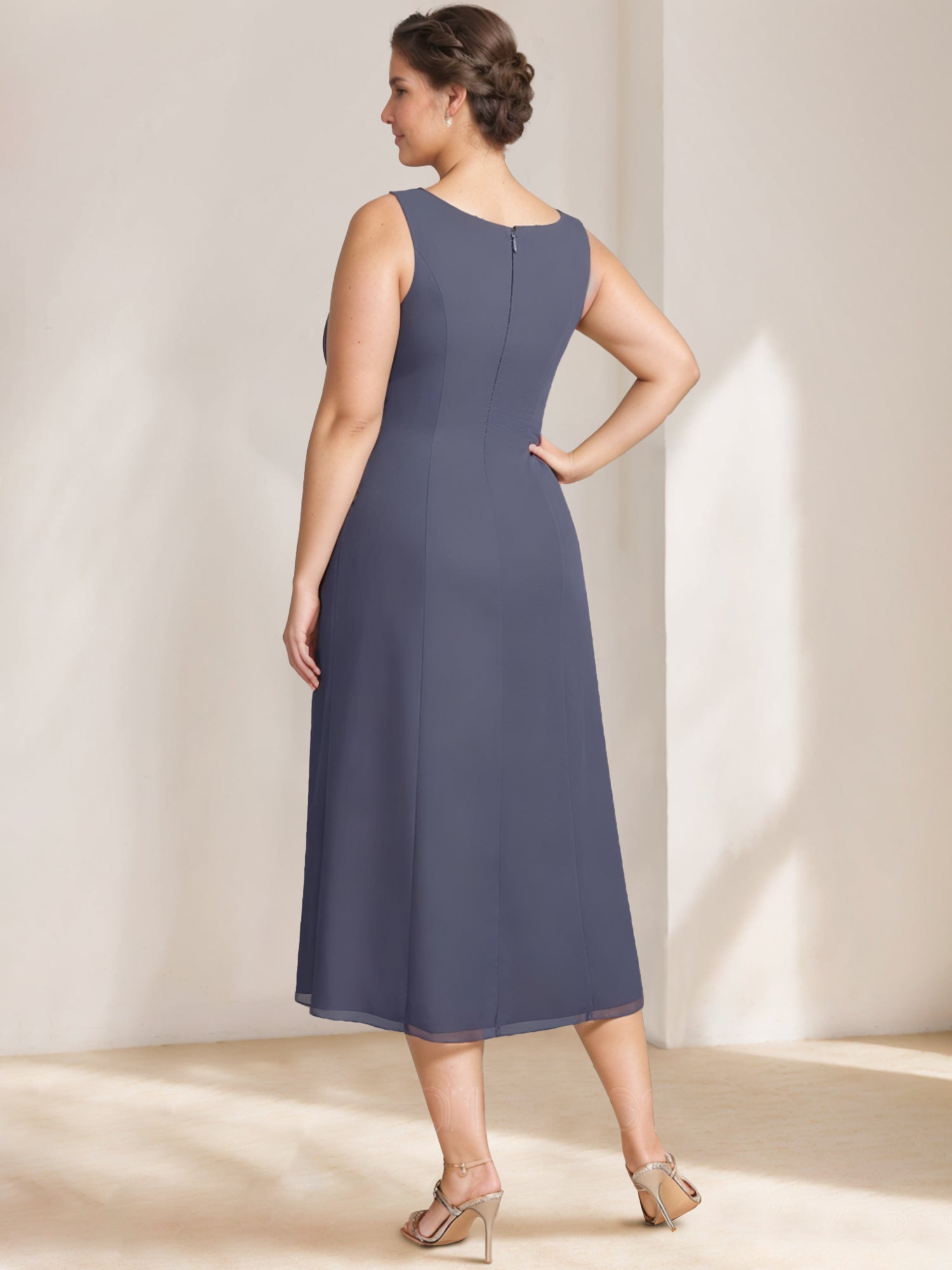 A-Line/Princess Scoop Plus Size Mother of the Bride Dresses Chiffon with Lace Wrap/Jacket