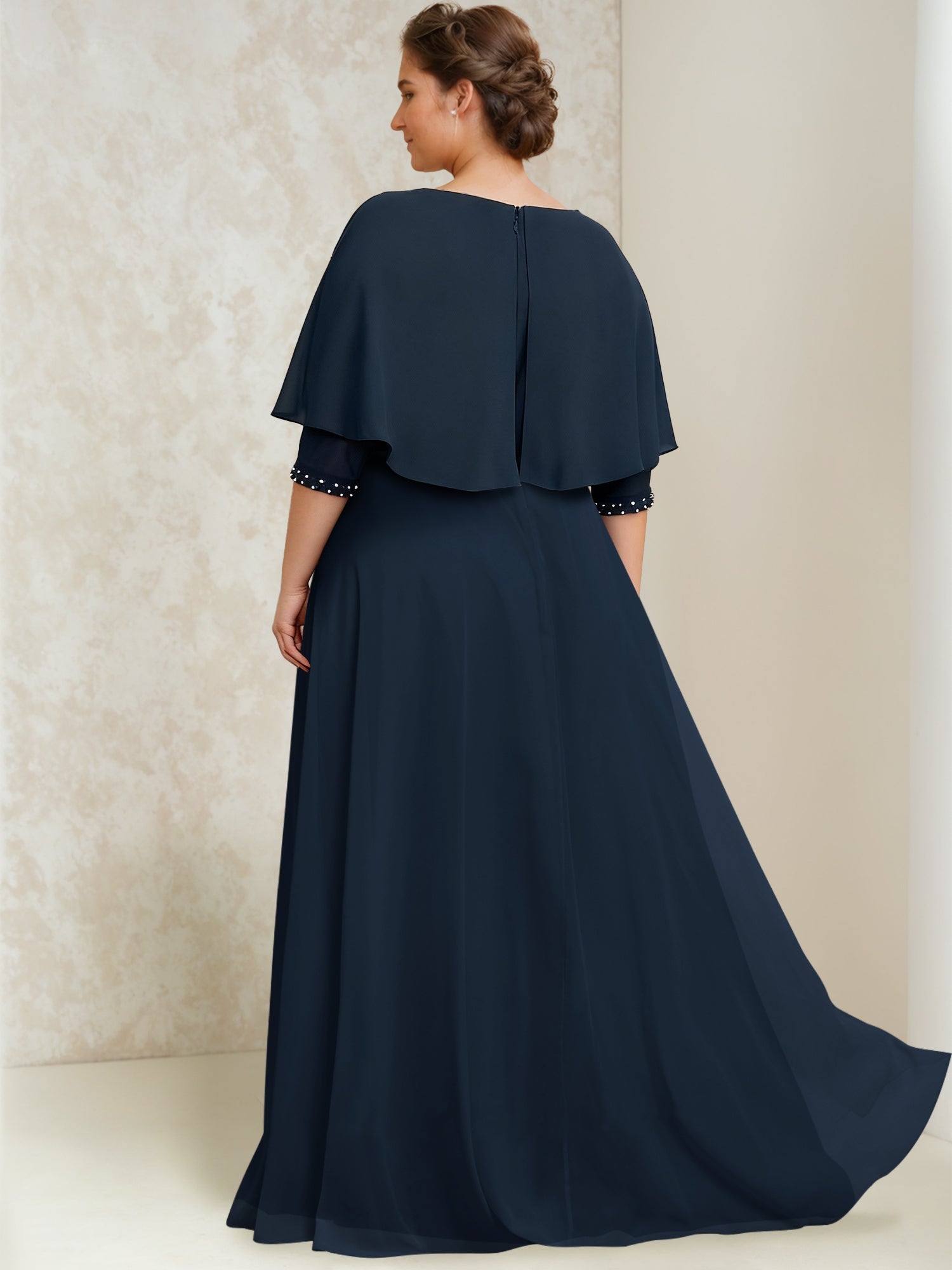 A-Line/Princess Scoop Chiffon Plus Size Mother of the Bride Dresses Chiffon with Pleated Beading