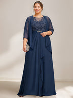 A-Line/Princess Scoop Plus Size Mother of the Bride Dresses Chiffon Lace with Wrap/Jacket