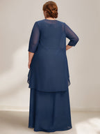 A-Line/Princess Scoop Plus Size Mother of the Bride Dresses Chiffon Lace with Wrap/Jacket
