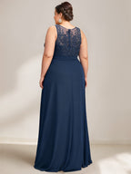 A-Line/Princess Scoop Plus Size Mother of the Bride Dresses Chiffon Lace with Wrap/Jacket