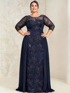 A-Line/Princess Lace Sequins Plus Size Mother of the Bride Dresses Illusion Floor-Length