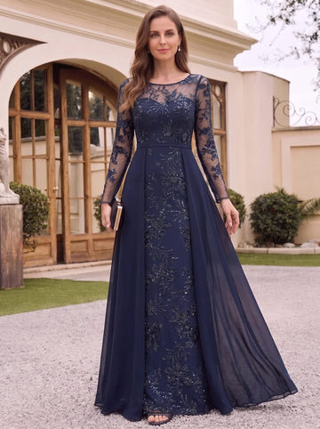A-Line/Princess Scoop Lace Sequins Mother of the Bride Dresses Illusion