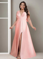 A-Line/Princess V-Neck Satin Plus Size Mother of the Bride Dresses with Bow