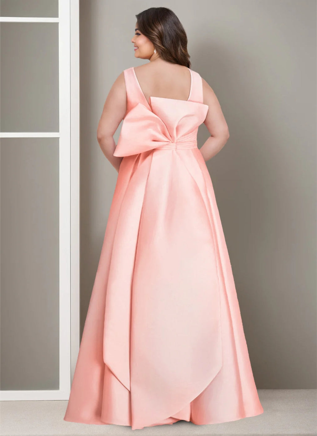 A-Line/Princess V-Neck Satin Plus Size Mother of the Bride Dresses with Bow