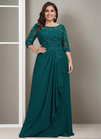 Sheath/Column Scoop Chiffon Lace Plus Size Mother of the Bride Dresses with Pleats
