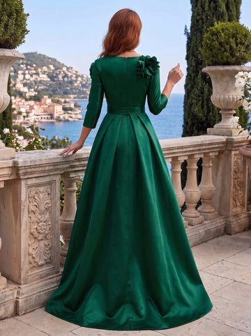 A-Line/Princess 3/4 Sleeves V-Neck Mother of the Bride Dresses Sweep Train