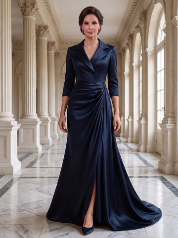 Trumpet/Mermaid 3/4 Sleeves V-Neck Mother of the Bride Dresses Floor-Length